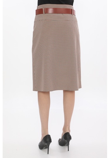 Soralline Kadın Baharlık Ofis Etek 722 Desenli Kırmızı