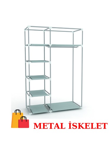 Beyazpazar Bez Dolap Metal Profil Yeni Gardırop Fermuarlı Gri