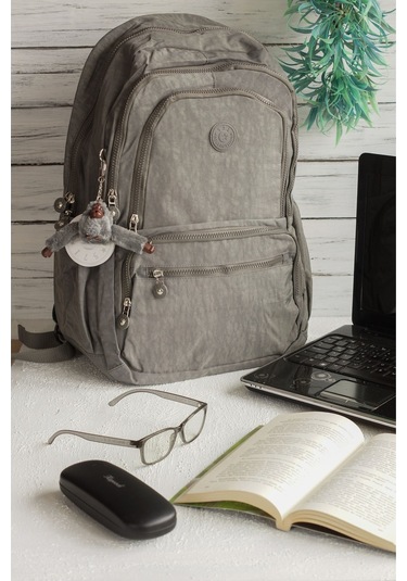 571 Krinkıl / Klinkır Su Geçirmez Hafif Çok Gözlü Spor, Seyahat, Okul, Laptop Sırt Çantası Gri 1g Gri