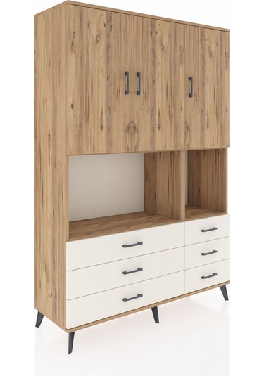 Hyperion Dolap 6 Raflı 6 Çekmeceli 3 Kapaklı 132x44x195 Çam-ç... Çam