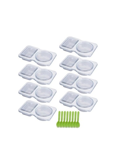 8 Adet Sos Kapları Seti Çift Bölmeli Çeşni Kabı Kapaklı Çatallar Diğer