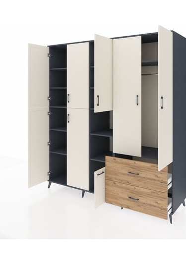 Kronos Dolap 12 Raflı 2 Çekmeceli Tek Askılı 220x59x243 Antrasit-aytaşı/çam Aytası/atlas Çam