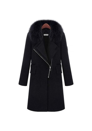 Toridas Kışlık Kürklü Kaşe Kadın Kaban 822siyah16 001