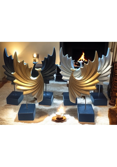 18cm -35cm Ebatlarında Kırılmaz Beyaz 2li Tavus Kuşu Biblosu