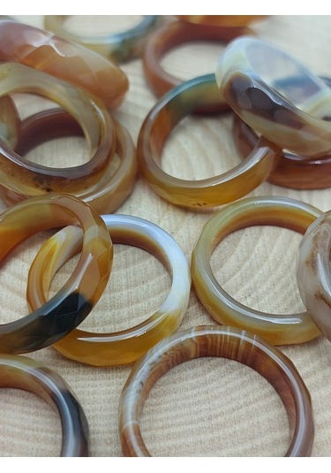 Akik Taşı Yüzük Karamel Alacalı Faset Kesim 6mm Kalınlık 59912 Bakır