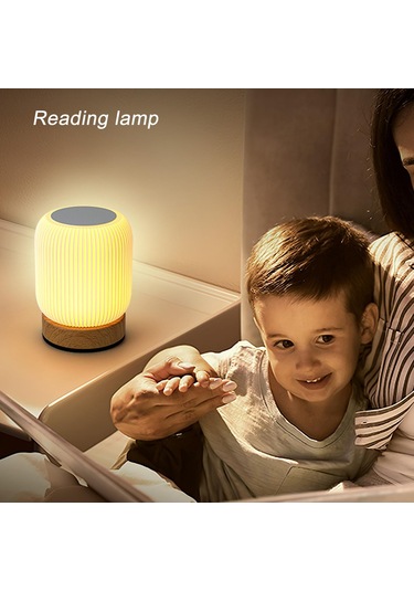 Ahşap Desenli Dokunmatik Gece Lambası Pat Masa Lambası Yatak Odası Başucu Lambası Dahili Ortam Işığı RGB