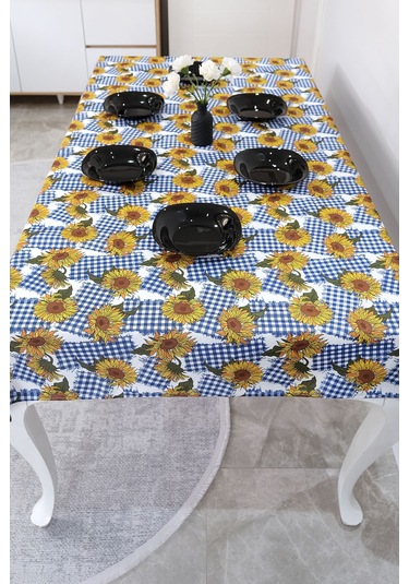 Sufre Sıvı Geçirmez Masa Örtüsü Sofra Bezi Sofra Örtüsü Piknik Örtüsü Ayçiçeği Mavi