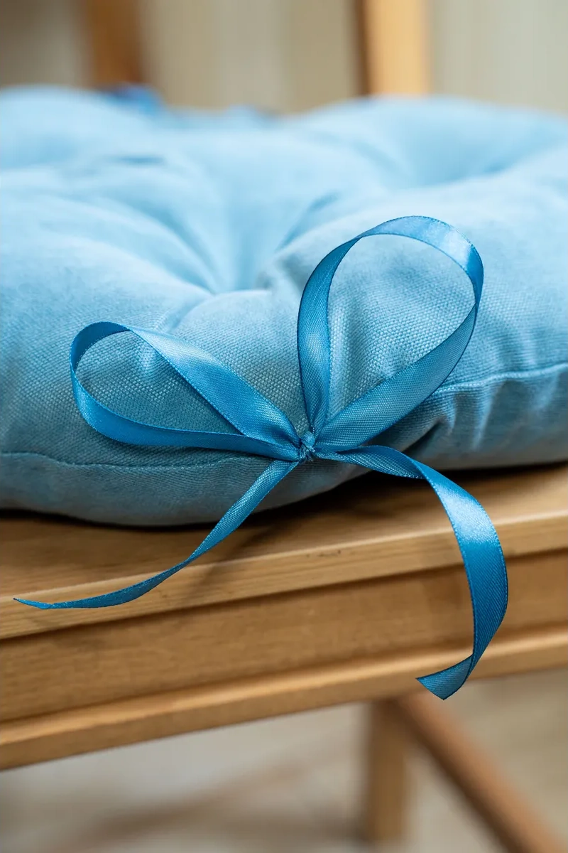 Slavıca 40x40 Cm Yuvarlak Sandalye Yastığı 2'li Set 226093509 Mavi Kadife