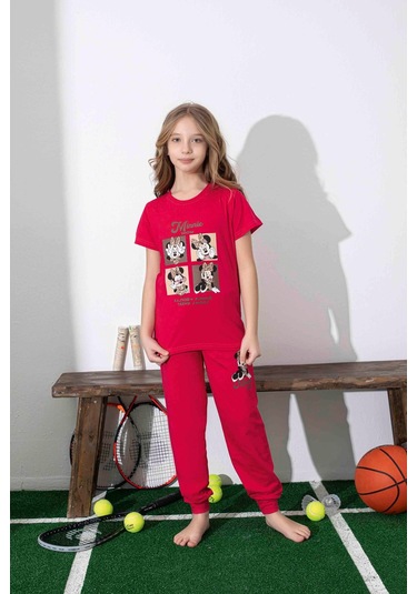 Kız Çocuk Mini Desenli Kırmızı Pijama Takımı-1310 Kırmızı