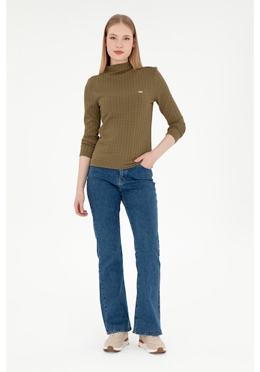 U.S. Polo Assn. Kadın Haki Dik Yaka Sweatshırt 50292421-VR027