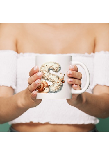 S Harfi Tasarım Bardak, Sevimli Hayvan Temalı Harf Bardağı Beyaz