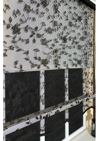 Storburada Çift Mekanizmalı Siyah Tül Perde Ve Ekru Stor Perde Stb45248-v112 Siyah