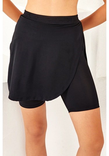 Kadın Havuz Deniz Şort Etek Mayo 4414 Siyah Siyah