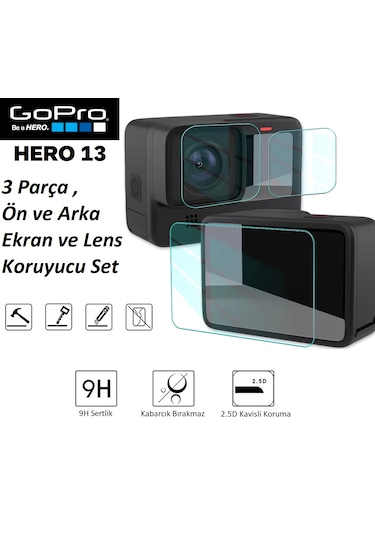 Gopro Hero 13 , 12 , 11 , 10 Ekran Koruyucu Seti 9H