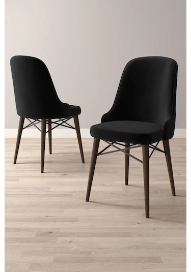 Nova Serisi, 4 Adet Siyah Mutfak Sandalyesi, Ceviz Gürgen Ayak, 1. Sınıf Babyface Kumaş