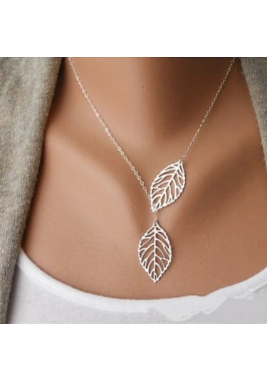 Guangtuo Yeni Moda Çift Yapraklı Kadın Boho Kolye Klavikula Aksesuar Hediyeçelik Renk10 Ayar Çelik Renk