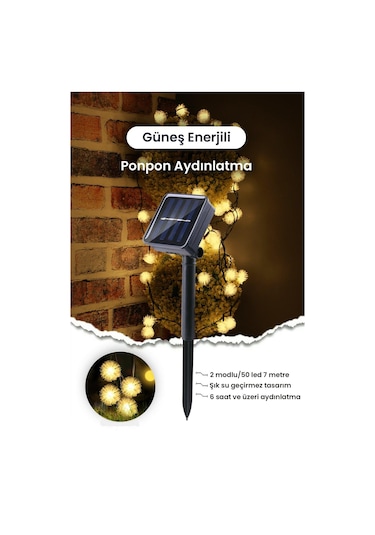 Trendpoint Solar 50 Ledli 7 Metre Günışığı Güneş Enerjili Ponpon