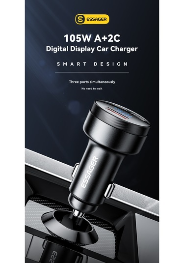 105w Araç Şarjı Type-c+usb Üç Giriş Hızlı Pd Ce Lisanslı Dijital