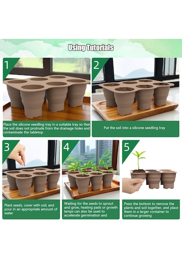 6 Delikli Fidanlık Kutusu Küçük Sebze Çiçek Bitki Nefes Alabilir Büyüyen Tepsi Silikon Katlanır Kreş Tencere Kahverengi