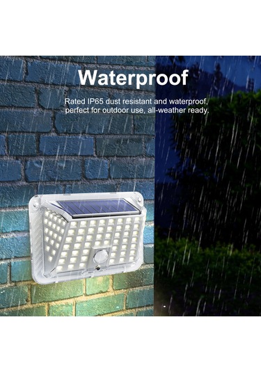 Vkemall Güneş Enerjili 90 Led Duvar Lambası, Ip65 Su Geçirmez, İnsan Algılama, Bahçe/villa Aydınlatması, Beyaz, 5w