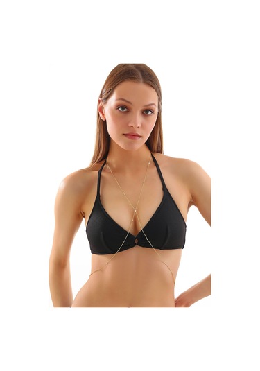 Queen Silver Jewelry 925 Ayar Gümüş, Zirkon Taşlı, Gümüş Çubuklu X Model Vücut Zinciri Altın