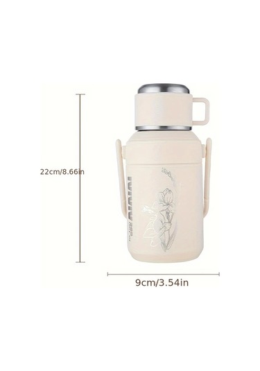 Maxaccess Mavi Çiçek Desenli 27.05 Oz Paslanmaz Çelik Seyahat Termosu Kapaklı Kulplu