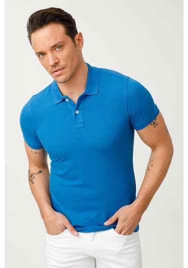 Igs Erkek Saks Standart Polo Yaka Tişört Saks Mavi