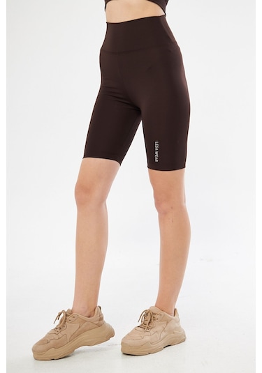 Lesa Wear Yüksek Bel Likralı Toparlayıcı Kısa Şort Tayt Kahverengi