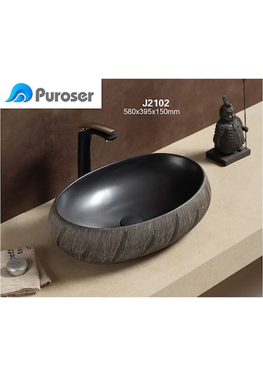 Puroser Stone Black Tezgah Üstü Çanak Lavabo