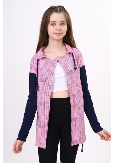 Toontoy Kız Çocuk Komple Baskılı Hırka Pembe