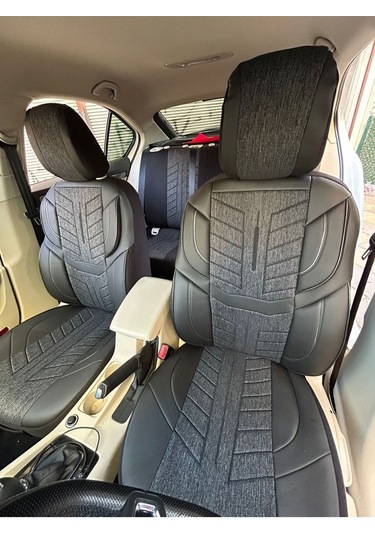 Argalı Renault Taliant Oto Koltuk Kılıf Üniversal Keten Ve Suni Deri Cepli Oto Koltuk Kılıf Siyah