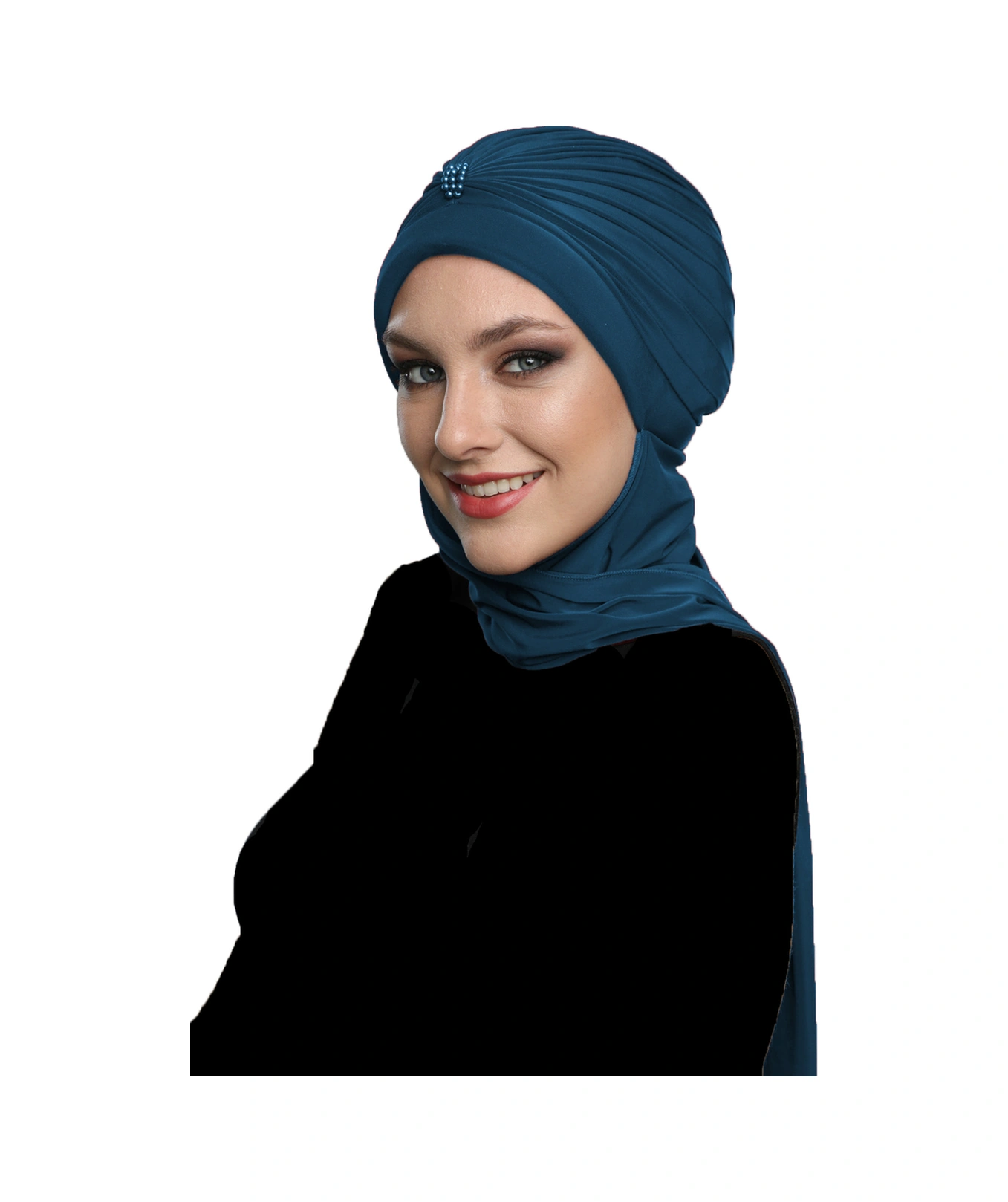 Incili Atkılı El Işi Inci Işlemeli Petrol Hazır Türban Tesettür Bone Petrol