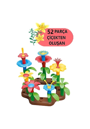 52 Parça Bahçe Çiçek Yapım Seti Yapı Blokları Yapboz Bul Tak Puzzle Eğitici Oyuncak