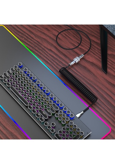 Ximistore9 Mekanik Klavye İçin Genişletilebilir Nilon Örgü Kablosu, Usb'den Type-c'ye Çevirici, 2.2m Uzunluk, Siyah