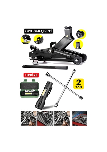 2 Ton Tekelekli Hidrolik Araç Krikosu + 4'lü Bijon Seti Beraber