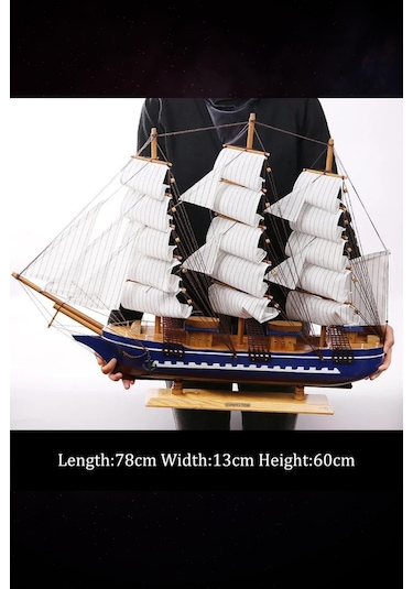 Ahşap Yelkenli Gemi 75cm El Yapımı Vintage Dekor Model Yat