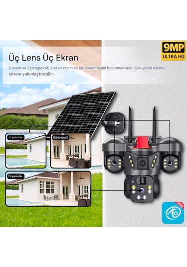 O-kam 7070 9mp Lens 3 Kamera Ultrahd 4g Solar Akıllı Güvenlik Kamerası