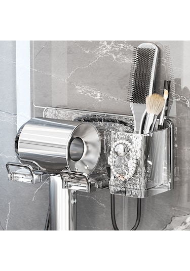 Youtek Banyo Fön Makinesi Tutucusu, Plastik Duvar Takımı, Kurulumsuz, Çok Fonksiyonlu, Havlu Kurutma Rafı, Şeffaf Gümüş, Odaklı Depolama Diğer