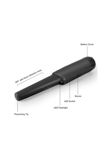 Lcd Ekran Metal Dedektörü Pinpointer El Pin Pointer Değnek Yetişkinler Çocuklar İçin Yaylı Tokalı Hazine Bulucu Probu Pilsiz - Siyah