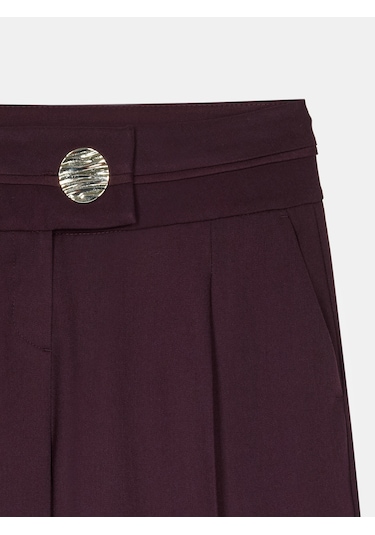 Dilvin 72244 Gold Düğmeli Geniş Paça Pantolon-bordo Bordo