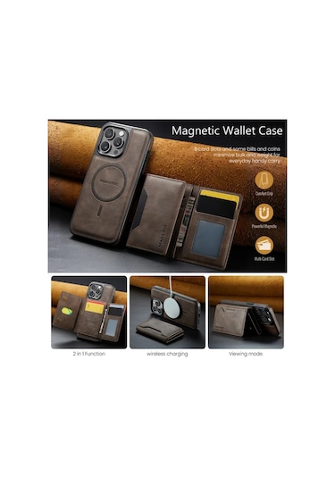 Willowhaven İphone Uyumlu 13 Pro Max Yeşil Manyetik Cüzdan Kılıfı 8 Kart Bölmeli Çıkarılabilir Şarj Standlı Kılıf