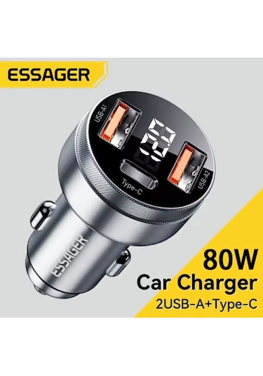 Essager 80w Araç Şarjı Type-c+usb Üç Giriş Hızlı Pd Ce Lisanslı