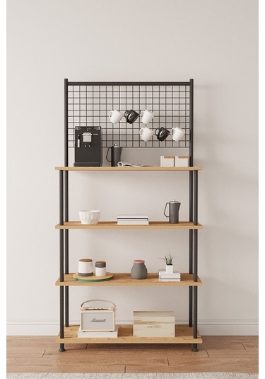 Çevir Kur Atlantik Çam 4 Raflı Kahve Köşesi Dolabı Mutfak Düzenleyici, Stand, 71x167x35 Cm Atlantik Çam