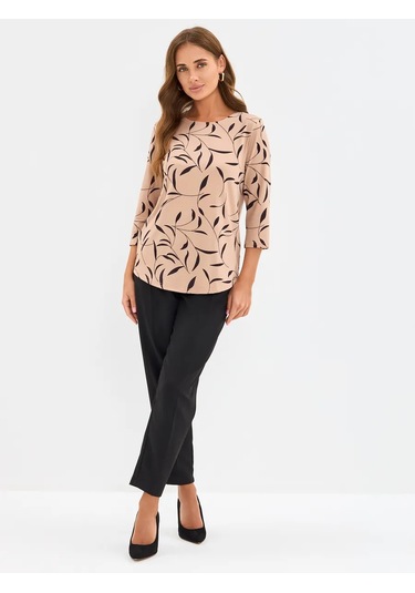 Velurteks 3/4 Kollu Ofis Günlük Bluz 53649421 Bej