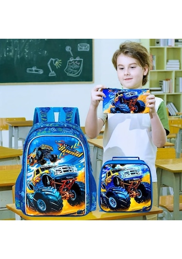 Maxaccess 16 Oen Car Hy 3 Adet Sırt Çantası Seti Erkek Çocuk Okul Sırt Çantası Ve Yemek Kutusu Siyah Yeşil 16 Oen Araba Hy