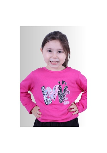 3'lü Love-cat Meow-good Things Baskılı Kız Çocuk Uzun Kol Fuşya-gri-yeşil Sweatshirt Çok Renkli