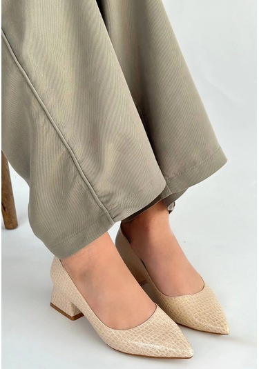 Meort Bej Rugan Topuklu Ayakkabı Bej