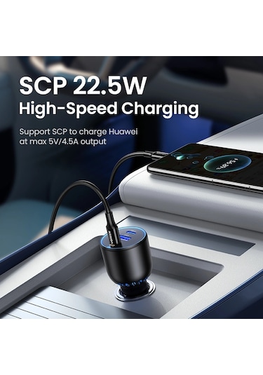 Ugreen 130w Qc Pd Hızlı Araç İçi Şarj Cihazı Çakmaklık Adaptörü 2xusb-c, 1xusb-a, Siyah, 90413