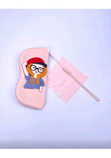 Gözlüklü Kadın Figürlü Pembe Asılabilir Silikon Gözlük Çantası