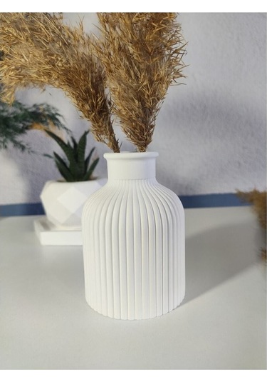 Çizgili Vazo Pampas Vazosu Yapay Çiçek Vazosu